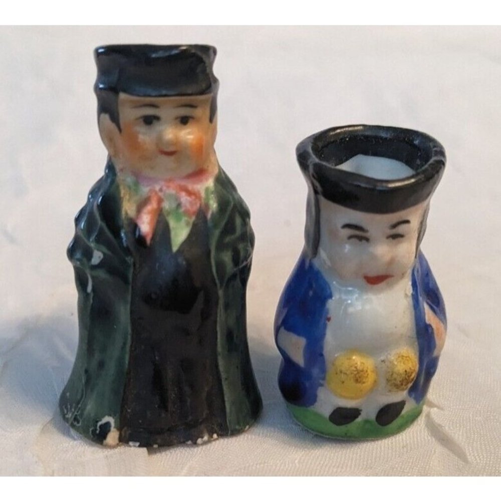 2 Toby Pitcher Japan Miniature Jug Creamer Ceramic Man Mug Style Vtg Colonial